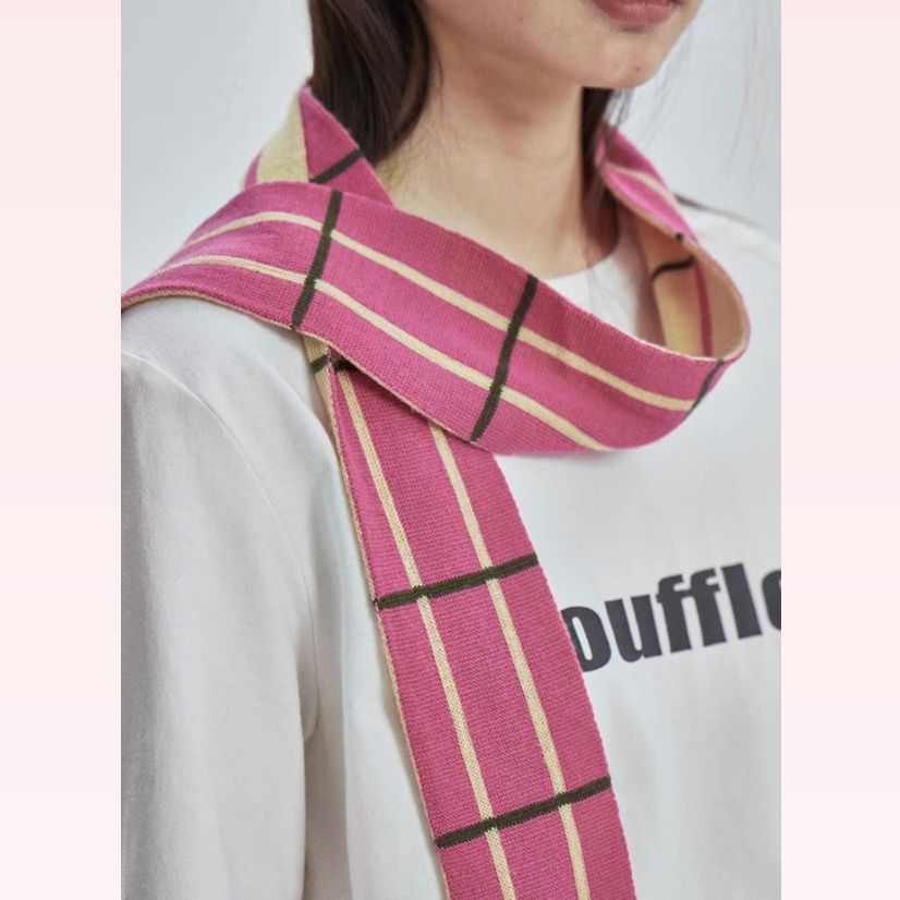 School of Magic Calder geometric contrast retro single-layer design double-sided striped knitted scarf for women in two colors