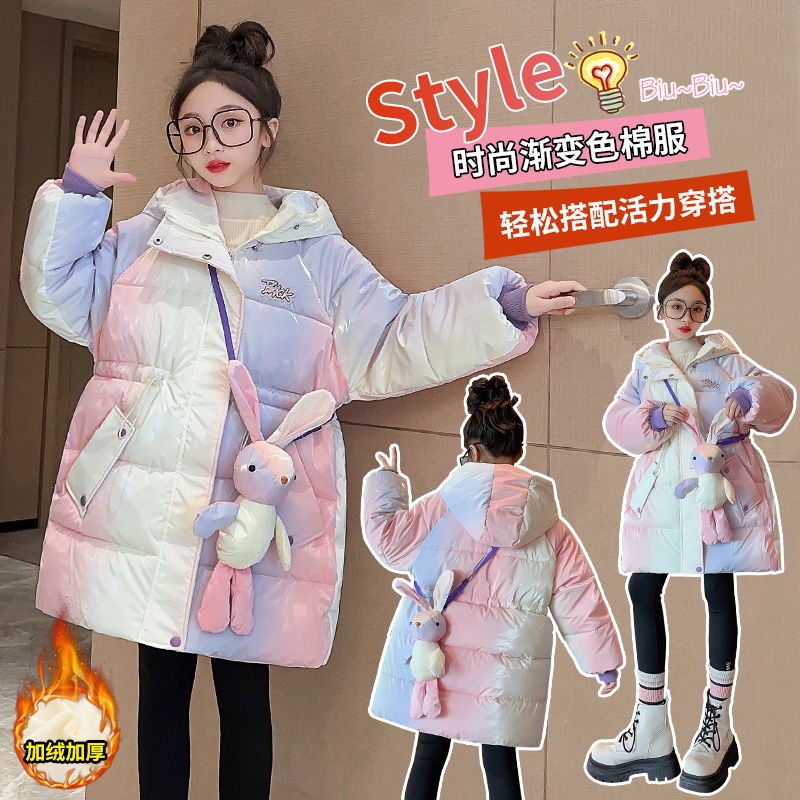 女童棉衣冬裝2023新款洋氣兒童羽絨棉棉服中大童女孩加絨棉襖免洗