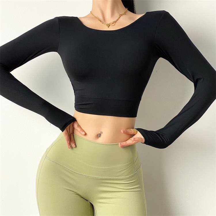 Neit geformt Yogakleed mat Broschtkëssen, sexy Lafsport-T-Shirt, laangärmlech séier dréchent Fitnesskleed, Fra_voghion.com
