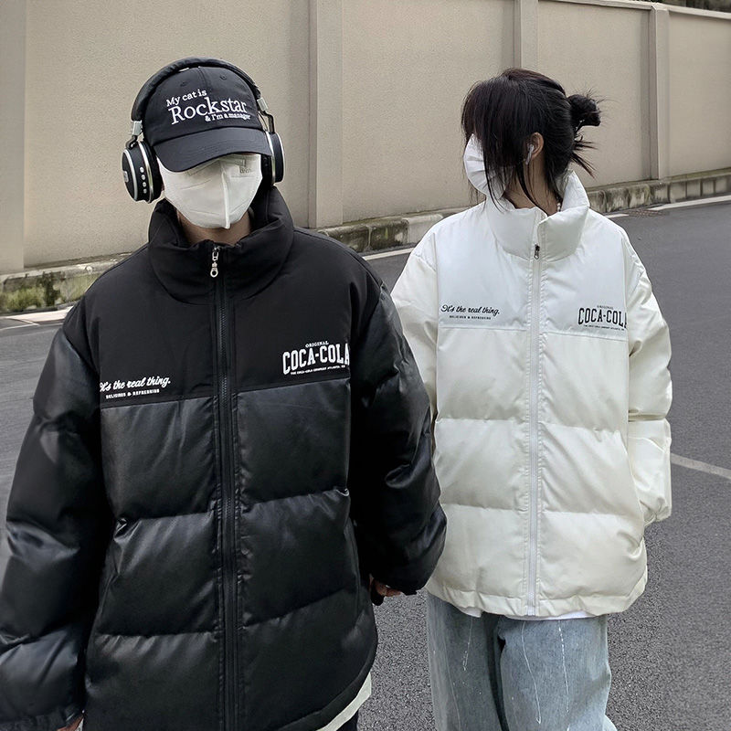 Korean style ins couple outfit cotton coat female student winter high-looking thickened cold-proof bread coat PU leather cotton coat