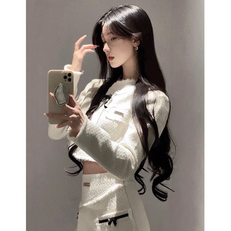 套裝女2023新款辣妹小香風高級感氣質短款外套上衣高腰顯瘦半身裙