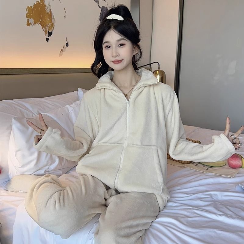 珊瑚絨睡衣女秋冬季法蘭絨加絨加厚保暖韓版甜美可愛網紅風家居服