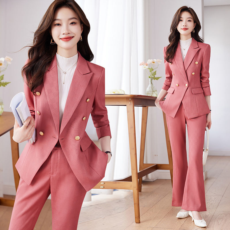 粉色西裝套裝女秋冬2023新款氣質女神范職業裝小個子正裝西服秋季