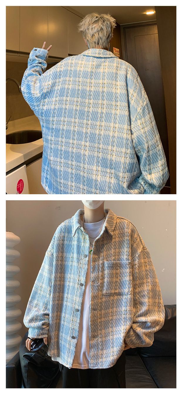 Piccolo cappotto profumato da uomo primavera e autunno scozzese di fascia alta alla moda camicia di grandi dimensioni colletto ribaltabile bella coppia_voghion.com