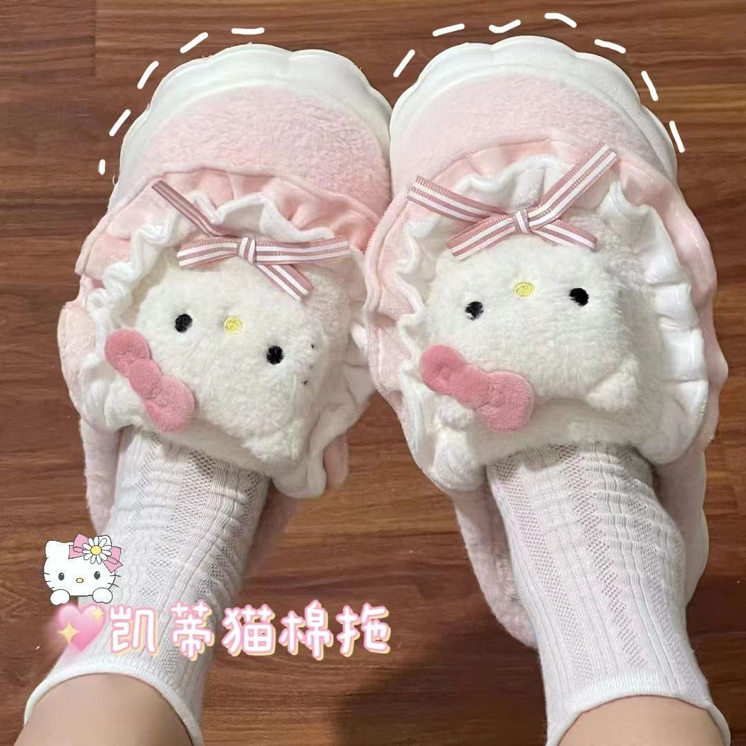 凱蒂貓棉拖鞋女冬季少女心公主室內居家正品ip聯名可愛三麗鷗拖鞋