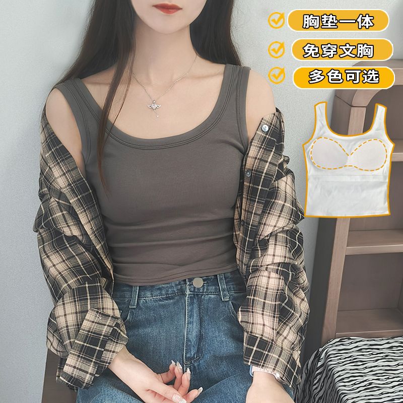 吊帶背心女帶胸墊一體式外穿短款上衣緊身性感辣妹裝修身內搭純欲