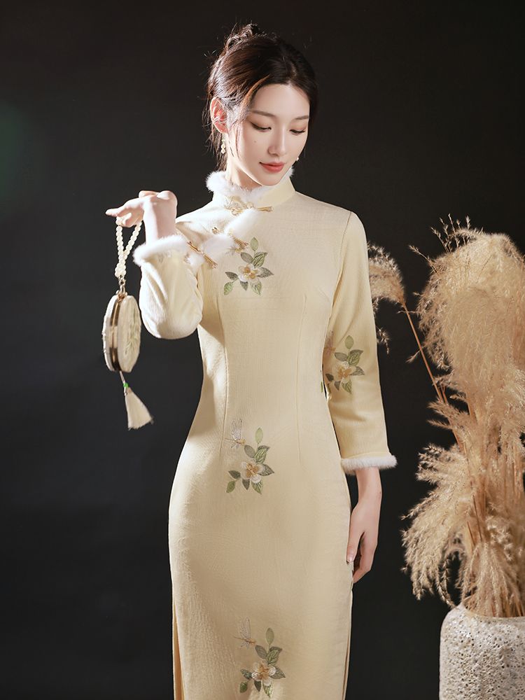 年輕款高端氣質女秋冬旗袍新款2023改良連衣裙女加絨加厚高端氣質