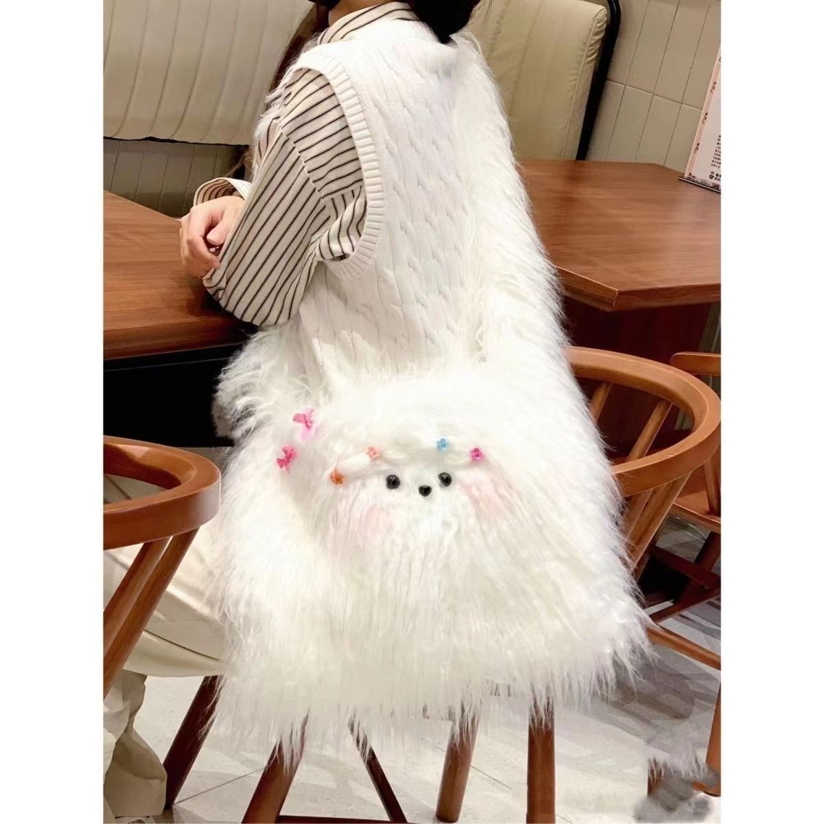 Xiaohongshu original long-haired puppy, cute and versatile crossbody bag, cartoon plush puppy bag, niche furry shoulder bag