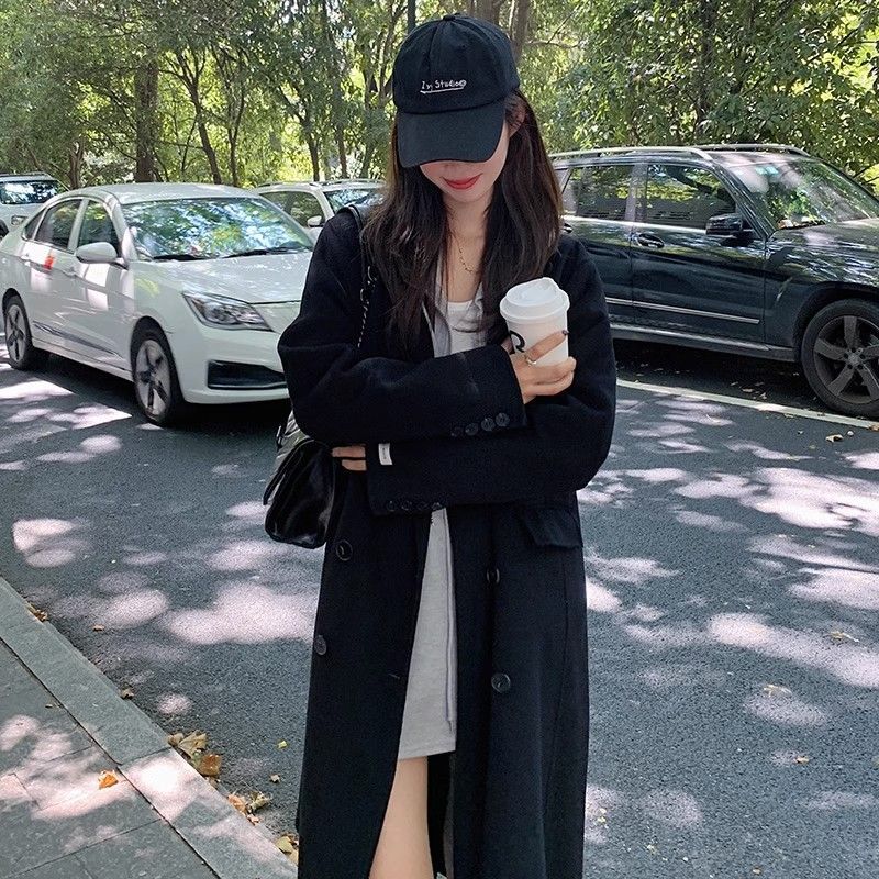 秋冬新款毛呢大衣女中長款過膝小個子赫本風加絨加厚西裝呢子外套