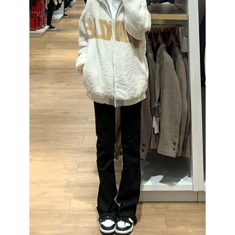 黑色微喇叭牛仔褲女潮2023年新款秋冬高腰直筒修身顯瘦彈力拖地褲