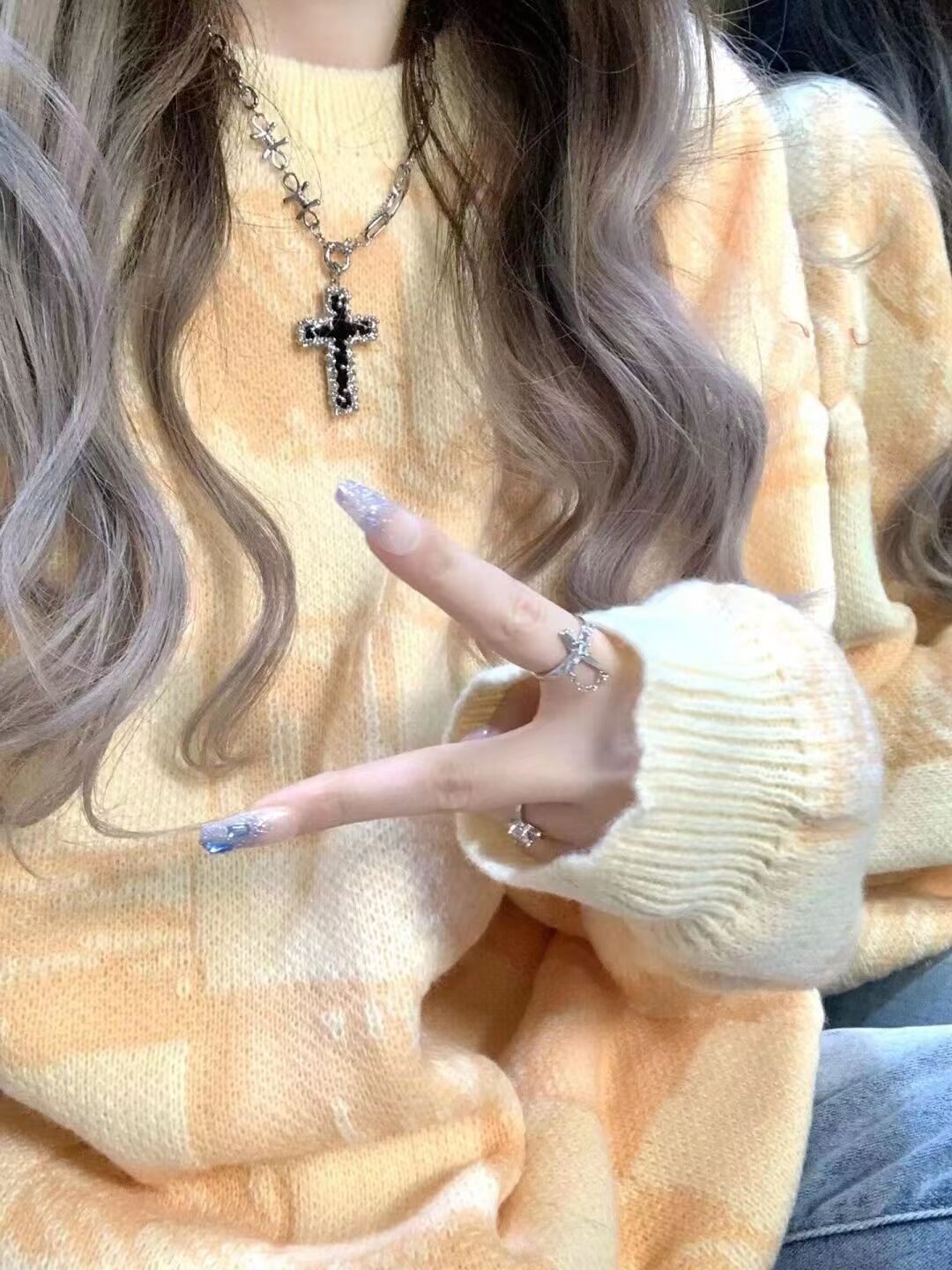 日系毛衣女秋冬復古oversize軟糯慵懶風可愛美拉德上衣黃色針織衫
