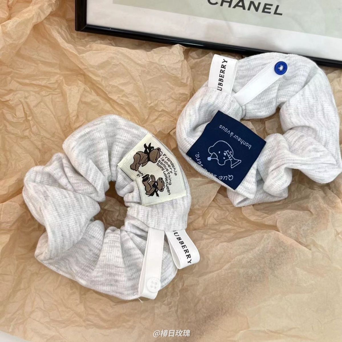 韓風新款可愛小熊大腸發圈丸子頭小眾冷門燕麥灰頭繩網紅髮飾皮筋