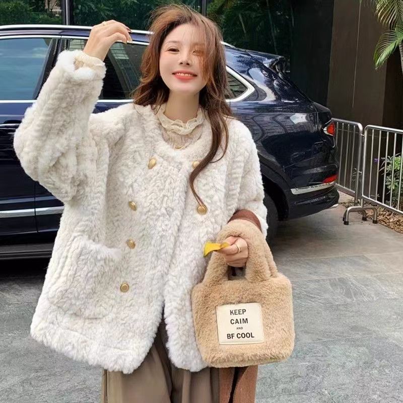 軟糯小香風羊羔毛外套女秋冬短款加厚毛毛絨氣質高級感小個子上衣