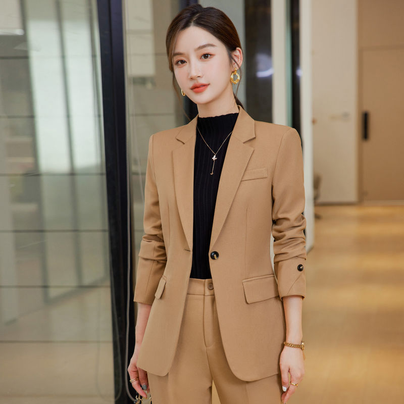 卡其色西裝外套女秋冬通勤售樓部經理正裝工作服氣質職業西服套裝