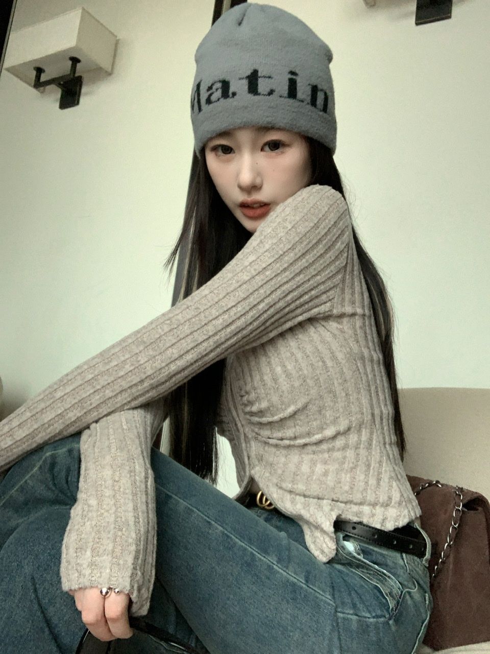 桃郁黎香~軟糯單排扣收腰顯瘦長袖針織衫女純欲氣質v領上衣