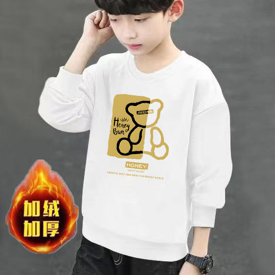  new autumn and winter boys' sweatshirts, children's handsome velvet tops, student version, loose and versatile, warm bottoming shirts
