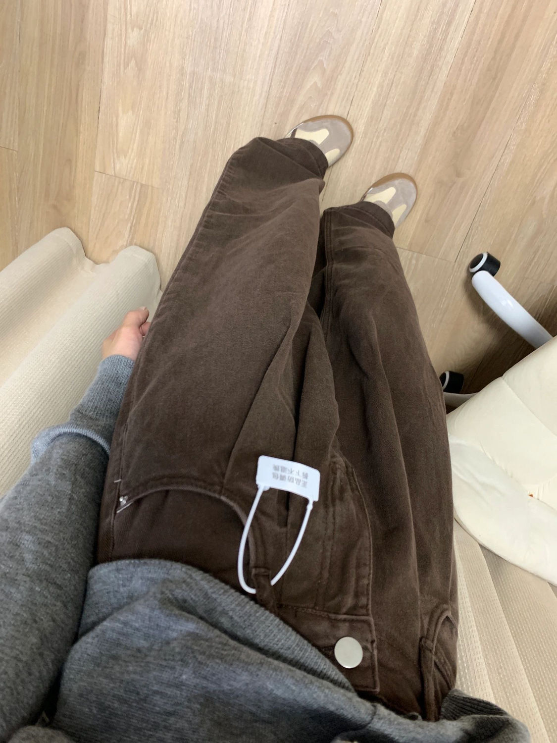 復古棕色闊腿牛仔褲女小個子秋冬高腰直筒顯瘦寬鬆垂感拖地長褲潮