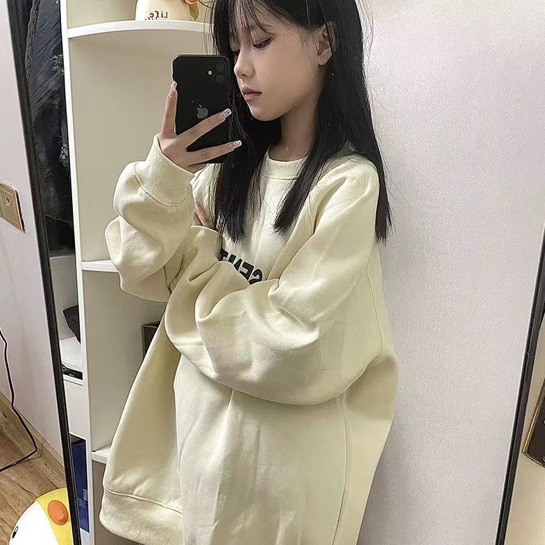 美式復古圓領無帽衛衣女學生爆款潮牌vintage秋冬季小眾上衣外套