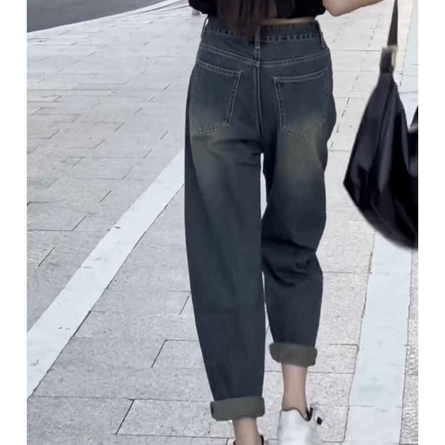 Velvet and thickened pear-shaped figure slimming harem jeans for women  autumn and winter new high-waisted loose dad pants