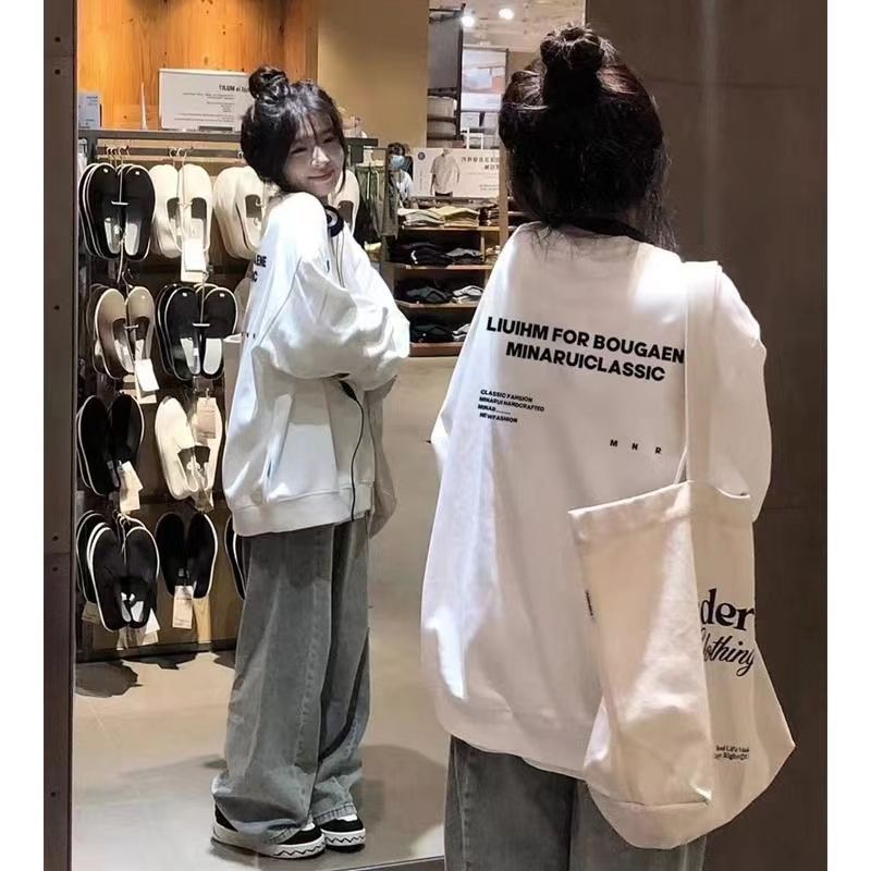 圓領衛衣女字母印花新款潮牌百搭設計感美式復古寬鬆上衣外套潮