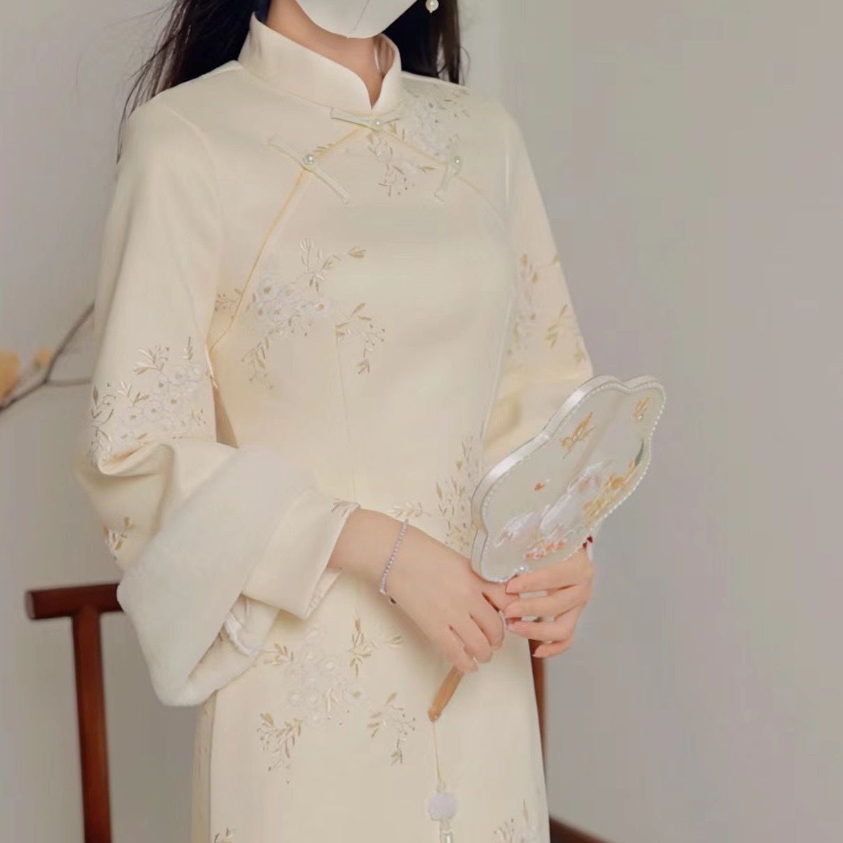 【落雪成白】2023年冬季國風加絨加厚保暖復古優雅民國風長袖旗袍