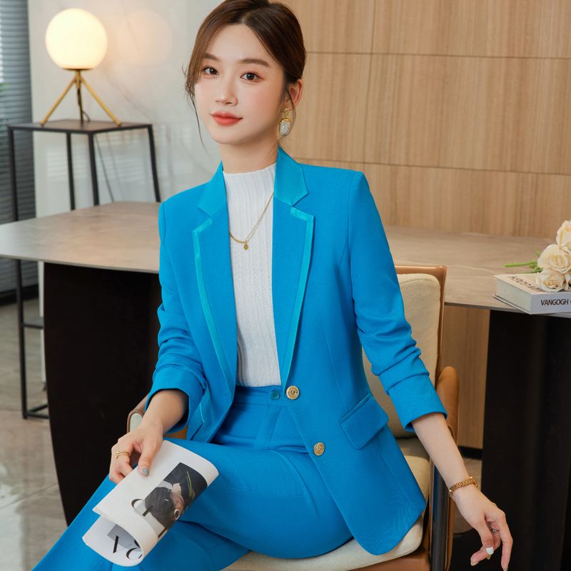 藍色西裝外套女兩件套秋冬氣質職業裝工作服定製高檔休閒西服套裝