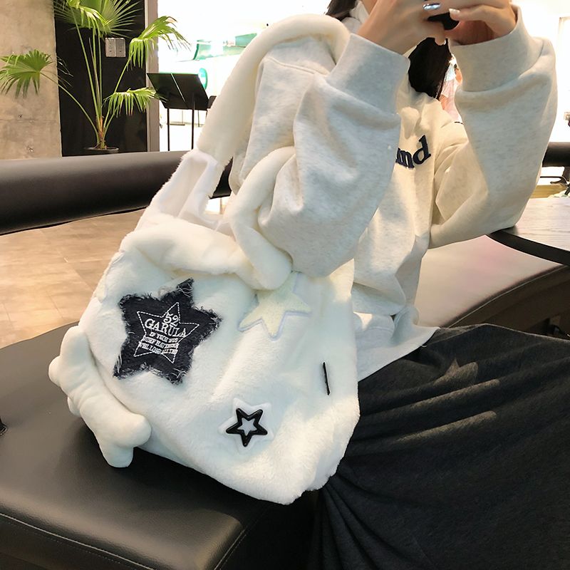 慵懶風毛絨包包女2023新款潮ins韓版百搭單肩包秋冬毛茸茸托特包