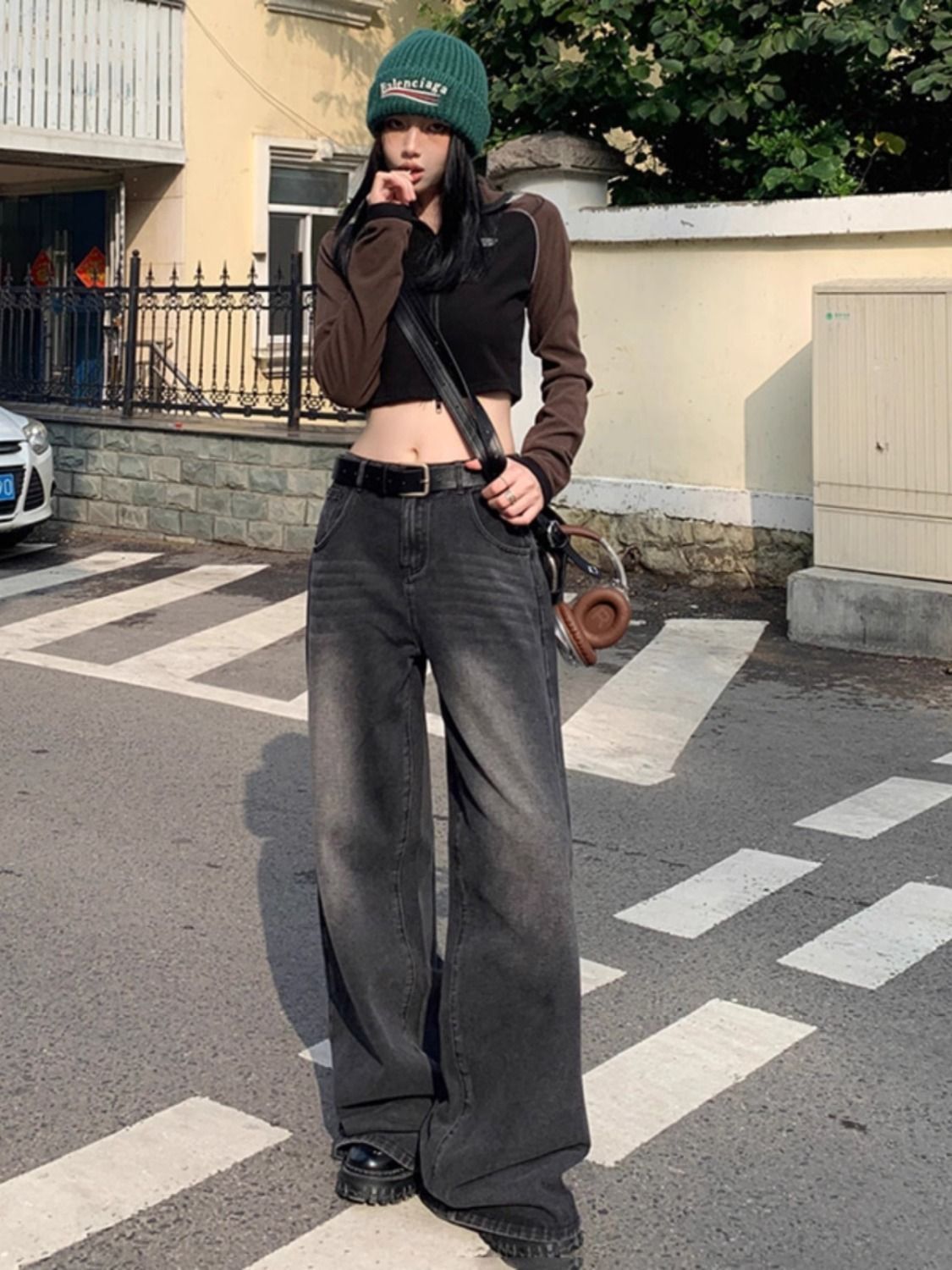 美式復古加長闊腿牛仔褲女秋冬新款高腰寬鬆顯瘦直筒垂感拖地褲子