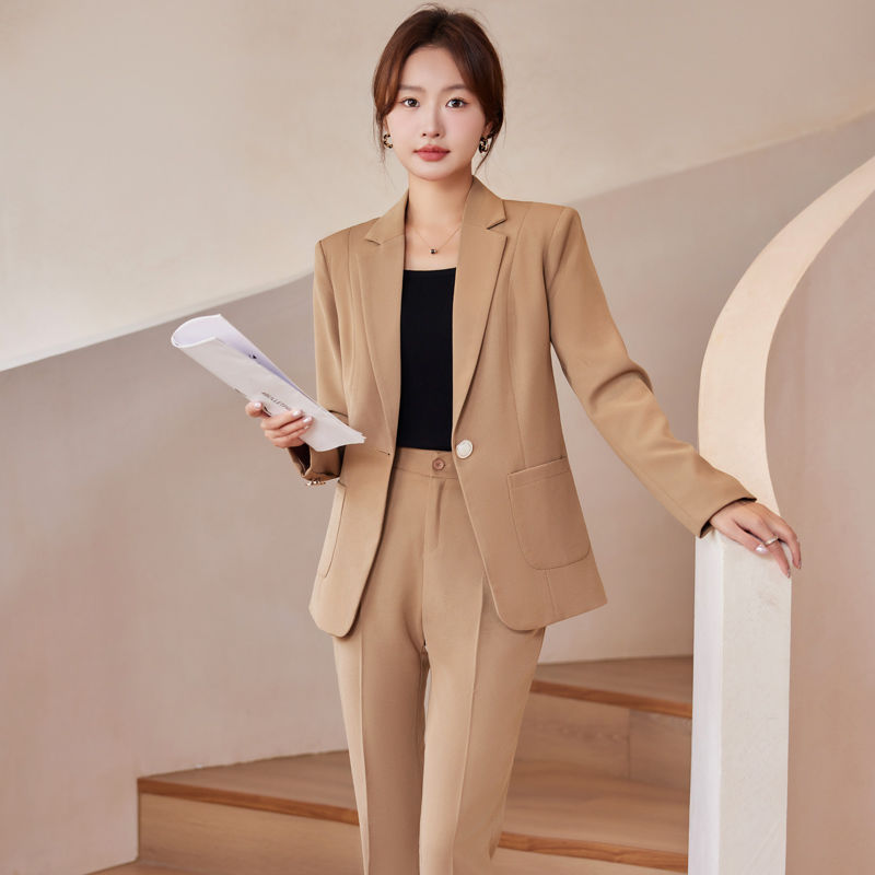 卡其色西裝套裝女秋冬2023新款氣質女神范職業裝正裝工作服西服