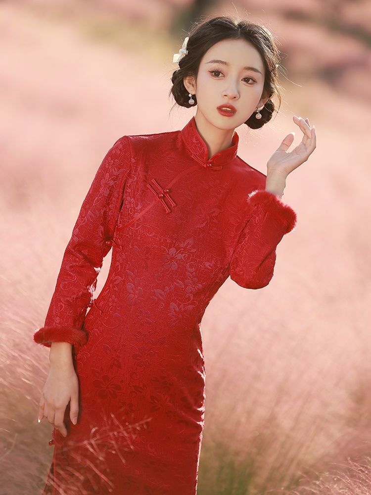 敬酒服旗袍2023年新款年輕款氣質高端優雅長袖新娘結婚訂婚女冬季