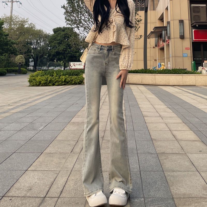 淺色微喇牛仔褲女2023新款小個子馬蹄褲緊身顯瘦高腰喇叭褲子冬季