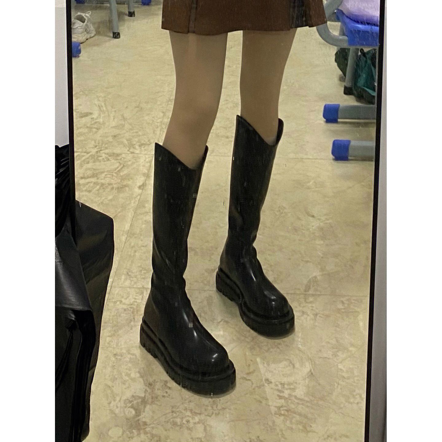 2023年新款秋季長靴增高厚底瘦瘦靴長筒靴女圓頭V口顯瘦高筒靴子