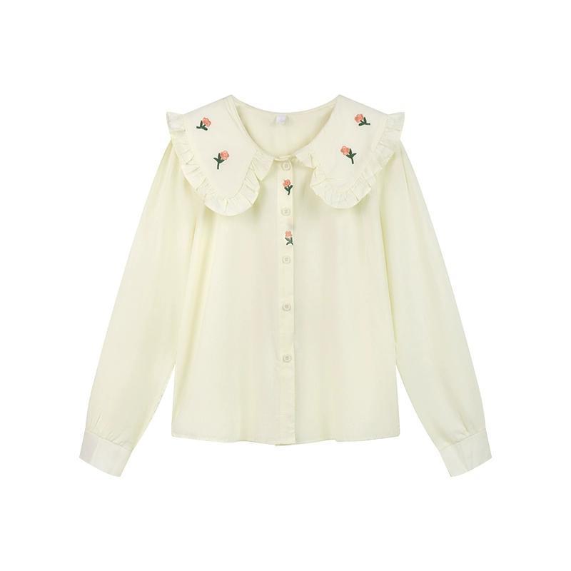 French sweet embroidery doll collar long-sleeved shirt women's  autumn new design niche chic top