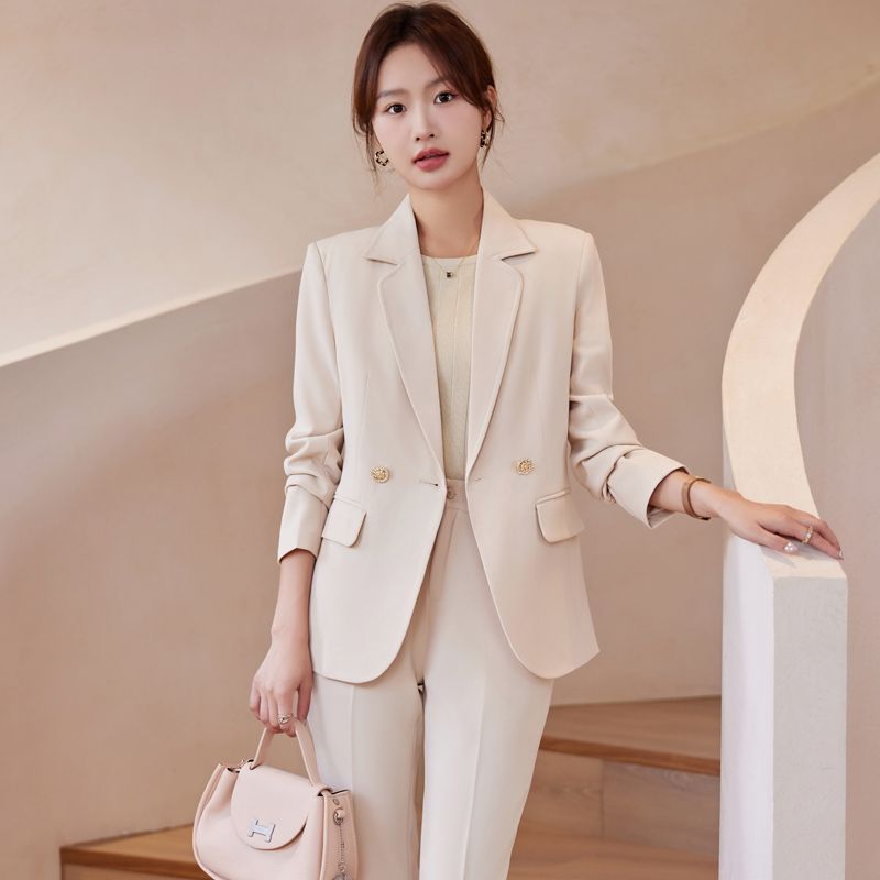 杏色西裝套裝女秋冬2023新款高端職業裝小個子氣質正裝女士西服