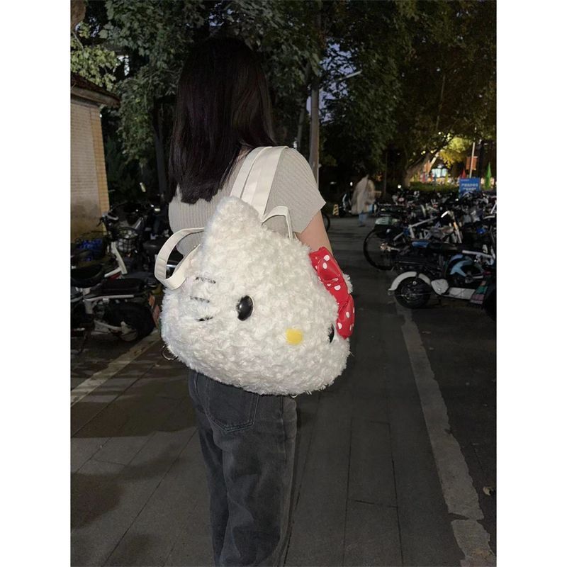 hellokitty雙肩包秋冬毛毛包大容量毛絨托特包可愛單肩包可愛背包