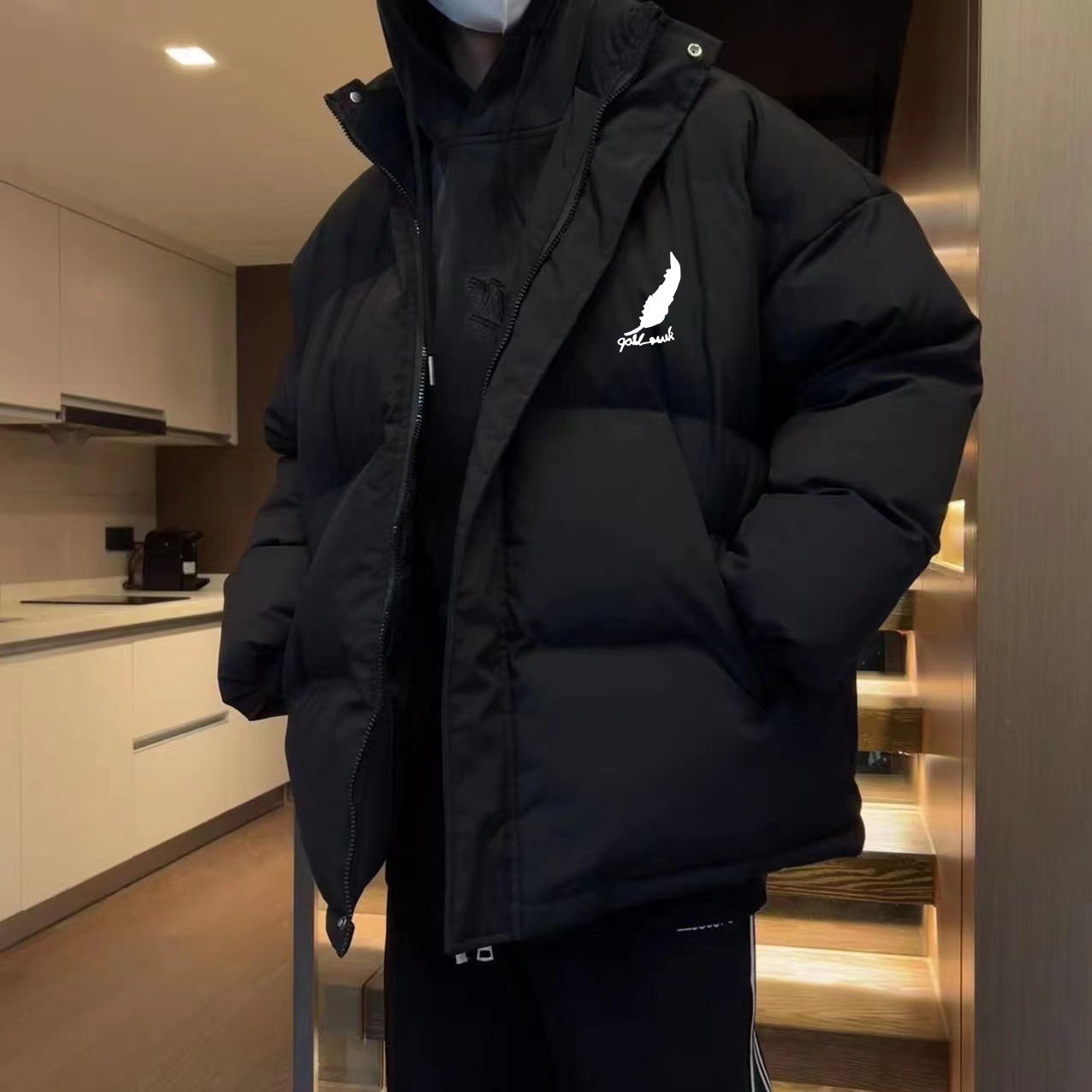 冬季新款加絨加厚立領棉服外套男美式潮牌寬鬆百搭學生設計感棉衣