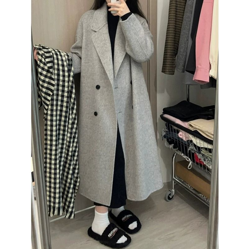 灰色呢子大衣女秋冬2023新款爆款高級感小個子韓系赫本風毛呢外套