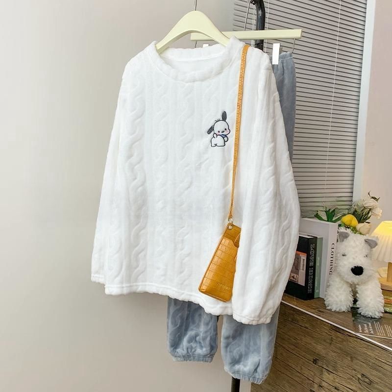 學生宿舍珊瑚絨睡衣女秋冬季加厚加絨條紋保暖可外穿家居服兩件套