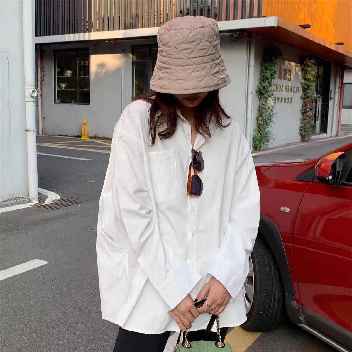 CONGRAZIO新款襯衫女士長袖2023秋季高級感職業百搭慵懶風上衣ins