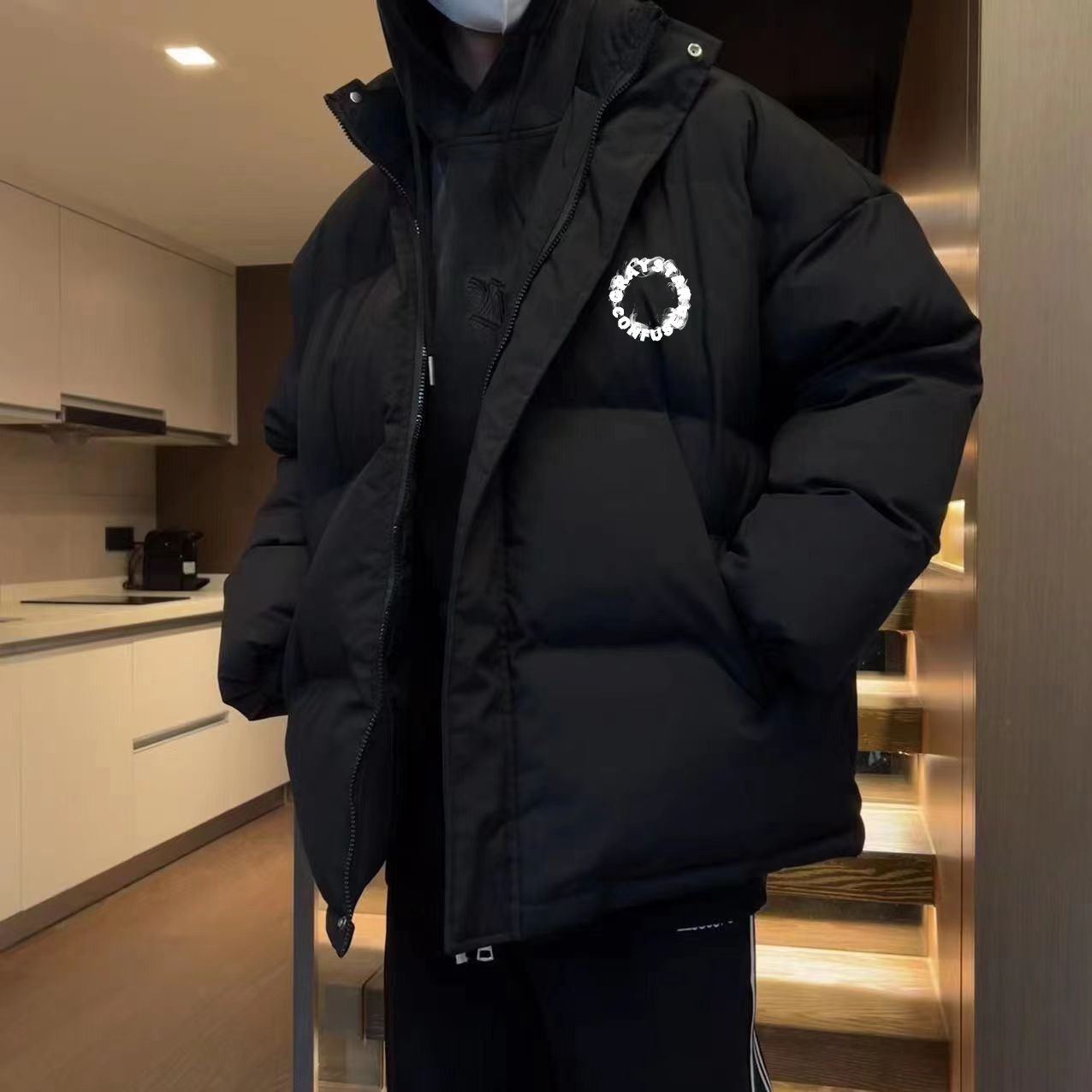 棉衣男秋冬韓版寬鬆字母印花休閒棉服外套韓版潮流加厚立領棉襖男