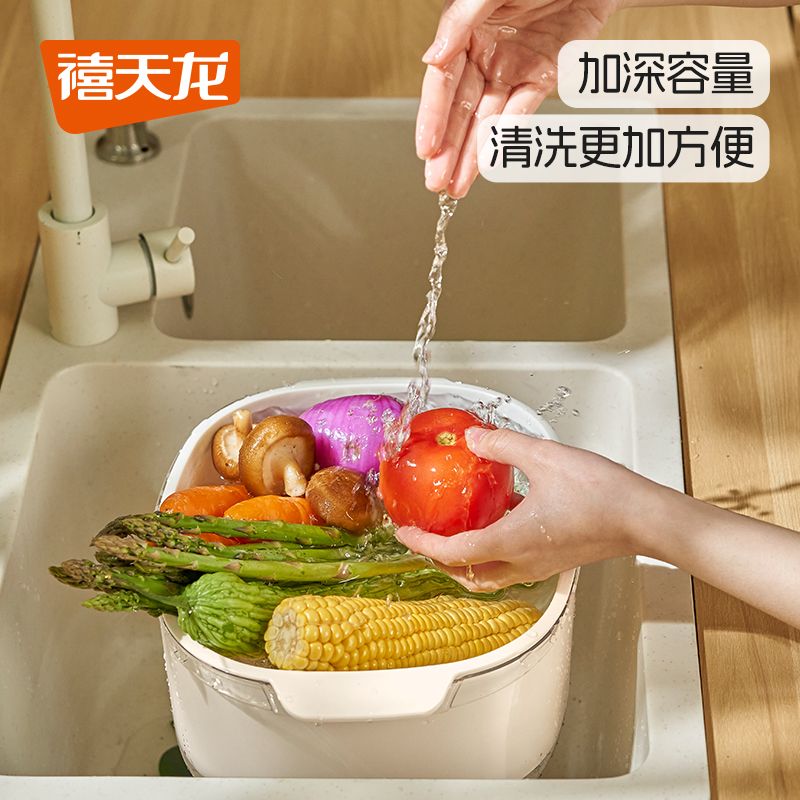 禧天龙厨房家用食品级洗菜沥水篮透明沥水篮子洗菜盆蔬菜水果双层