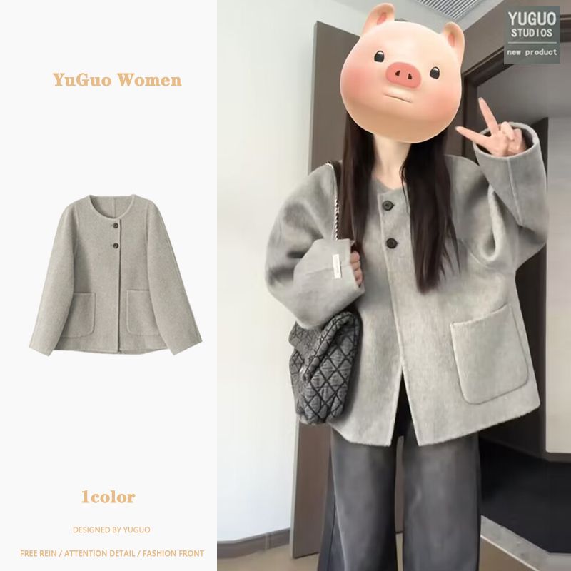 赫本風呢子韓系大衣女2023新款秋冬高級感短款灰色毛呢外套小個子