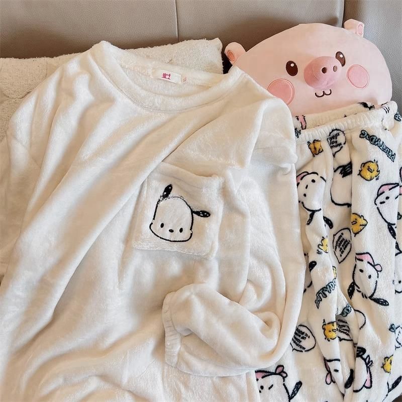 冬天加厚保暖睡衣女秋冬季珊瑚絨學生卡通網紅風少女法蘭絨家居服