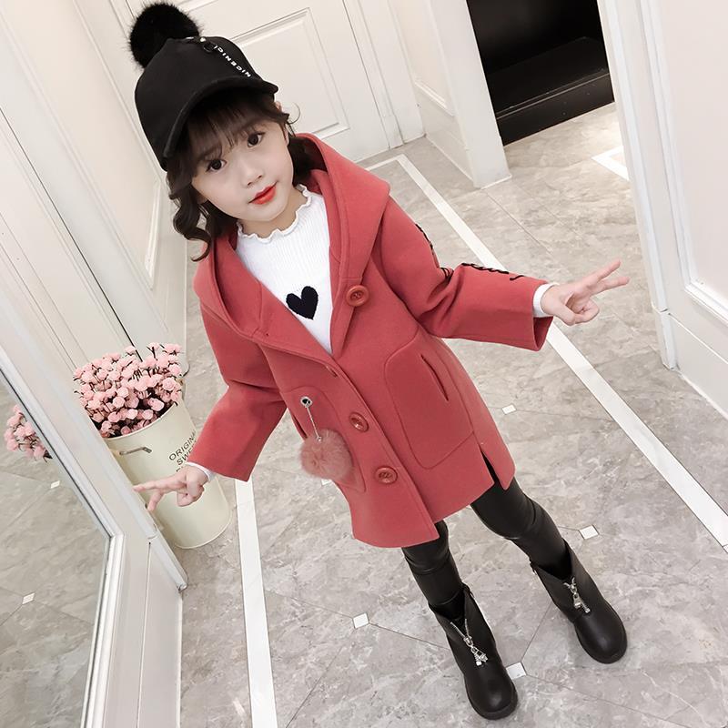 女童呢大衣冬季韩版2023洋气爆款红色儿童宝宝外套加厚新年棉衣潮