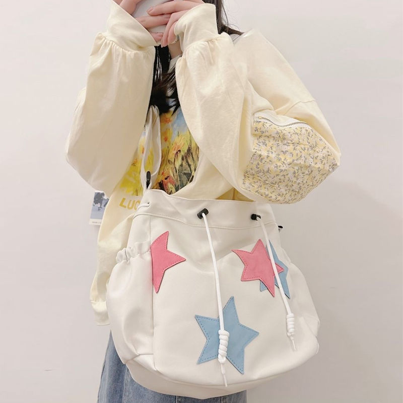 ins Korean style hot girl crossbody bag women's large capacity five-pointed star canvas bag casual and versatile student class shoulder bag