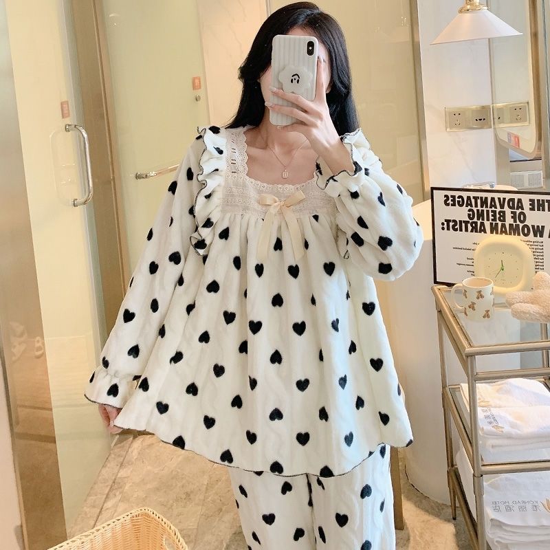 珊瑚絨睡衣女加厚絨保暖秋冬季韓版學生甜美可愛法蘭絨家居服套裝
