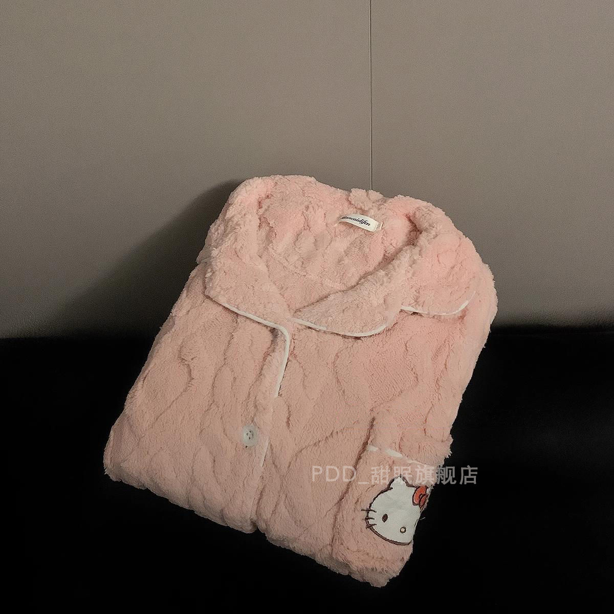 睡衣女秋冬珊瑚绒加绒加厚ins可爱KT猫少女宿舍法兰绒家居服套装