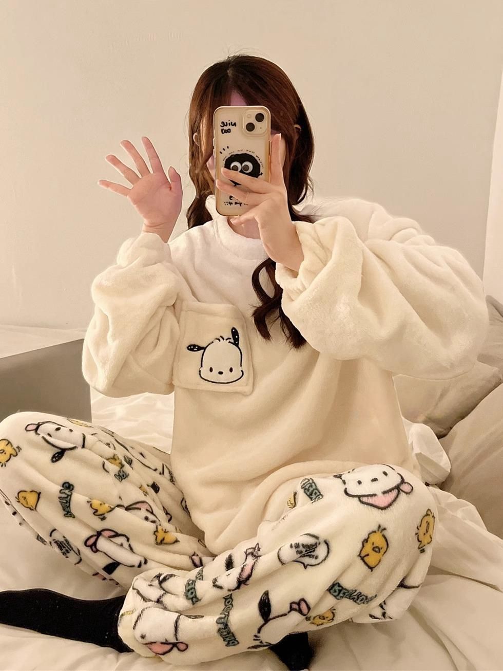 睡衣女秋冬季卡通帕恰狗長袖珊瑚絨加厚加絨學生法蘭絨家居服套裝