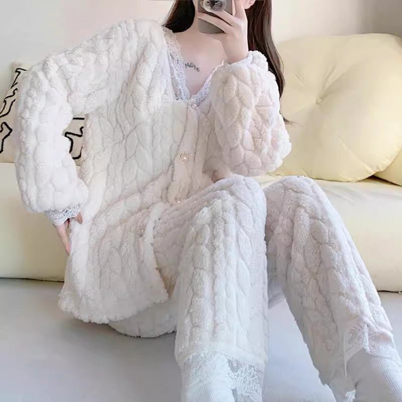 珊瑚絨睡衣女秋冬季新款可愛公主風法蘭絨冬天加絨加厚家居服套裝