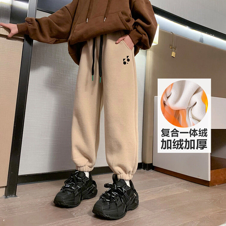 女童秋季運動褲子2023新款兒童女孩休閒長褲秋冬款大童加絨褲衛褲